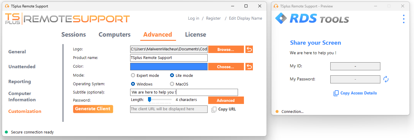 Customization Interface