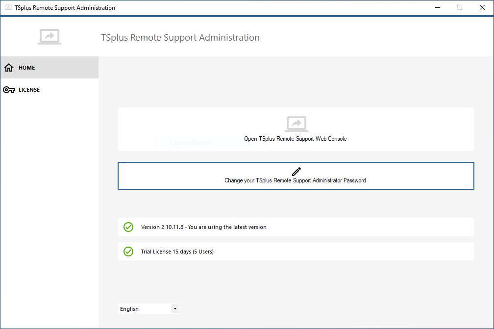 Administration program change administrator password button