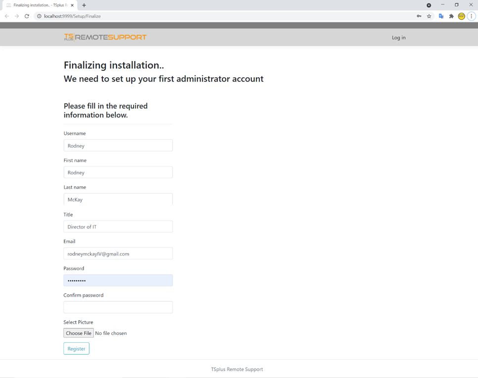 Setup Administator Account