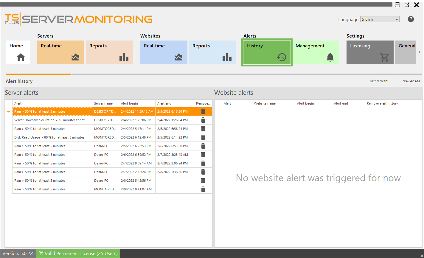 Alerts Management Screenshot