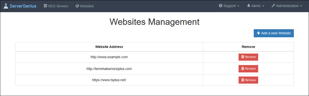 Websites Managament Screenshot 2
