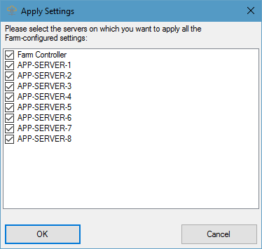 Farm Manager Settings: Choosing Servers