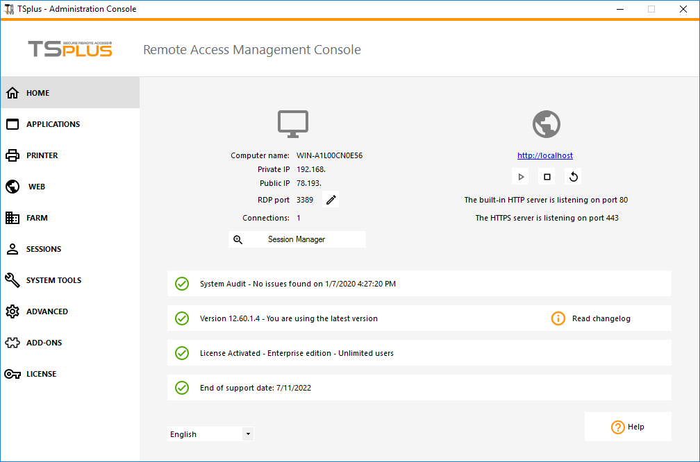 Admin Tool Home Screen